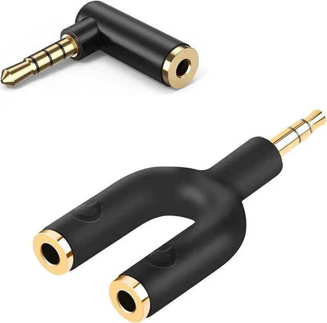 Main image of CableCreation Headphone Splitter Adapter Bundle with Angle 3.5mm Male to Female Audio Cable
