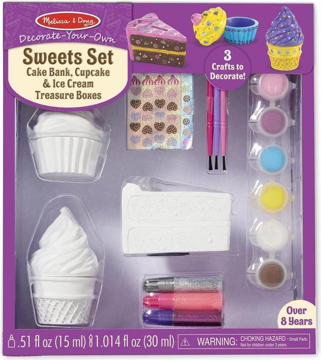 Melissa & Doug Decorate-Your-Own Sweets Set Craft Kit: 2 Treasures Boxes  and a Cake Bank 