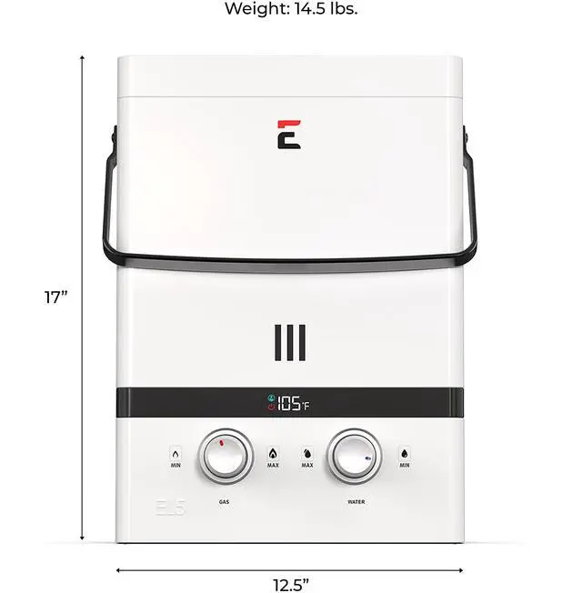 Alt view image 9 of 14 - Eccotemp EL5 Luxe 1.5 GPM Outdoor Compact Tankless Water Heater with LED Display