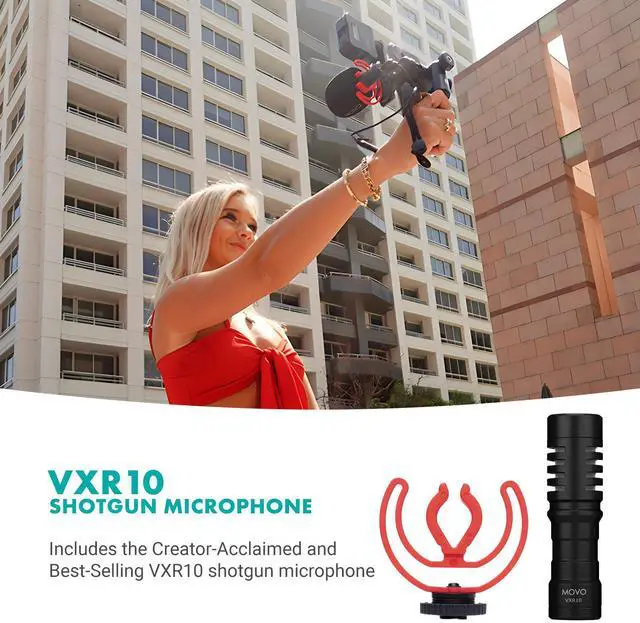 Alt view image 3 of 7 - Movo iVlogger-PRO Vlogging Kit with Full Tripod for iPhone/Android - YouTube Starter Kit for Content Creators - Accessories: Phone Tripod, Phone Mount, RGB Light and VXR10 Shotgun Mic