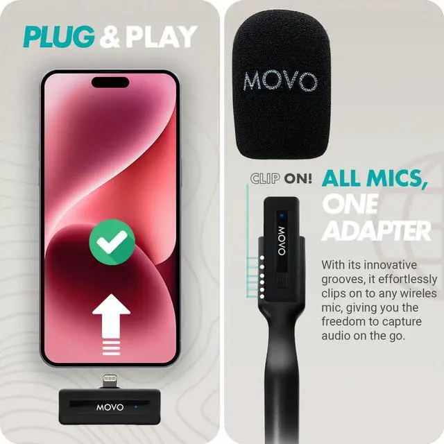 Alt view image 5 of 7 - Movo Wireless Mini DI Ultra Compact Wireless Lav Microphone System for iPhone with Handheld Extension Mount - Mini iPhone Microphone System with Mic Handle for Reporting, Interviews and More