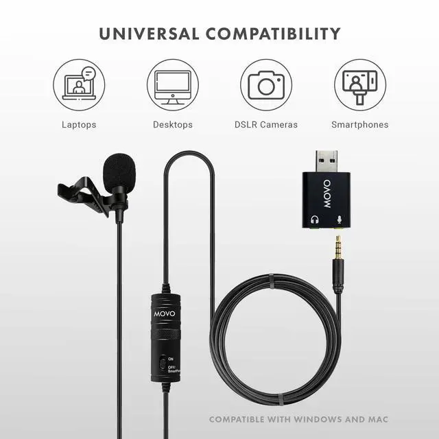 Alt view image 3 of 7 - Movo Universal USB Computer Microphone with USB Adapter Compatible with Laptop, PC and Mac, Smartphones, Cameras, Perfect Podcasting, Gaming, Remote Work and Desktop Mic (20-Foot Cord)