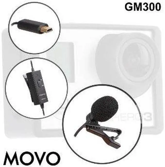Main image of Movo GM300 Battery Powered Lavalier Lapel Clip-on Omnidirectional Condenser Microphone for GoPro HERO3, HERO3+ and HERO4 Black, White and Silver Editions (9-foot cord)