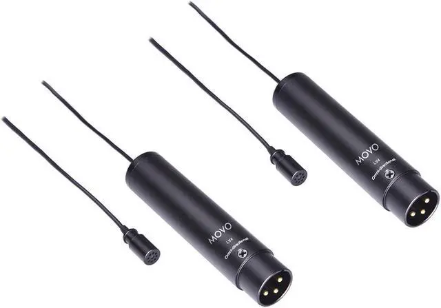Main image of Movo LV4-O2 XLR Phantom Power Lavalier Omnidirctional Microphone, with Lapel Clips and Windscreens (2 Pack)