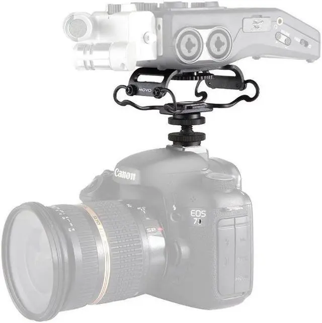 Alt view image 3 of 4 - Movo SMM5-B Universal Microphone and Portable Recorder Shock Mount - Fits The Zoom H4n, H5, H6, Tascam DR-40, DR-05, DR-07 with 1/4" Mounting Screw (Black/Black)