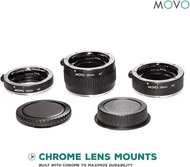 Alt view image 4 of 4 - Movo MT-S68 3-Piece AF Chrome Macro Extension Tube Set for Sony Alpha DSLR Camera/A-Mount Lens System with 12mm, 20mm, 36mm Tubes
