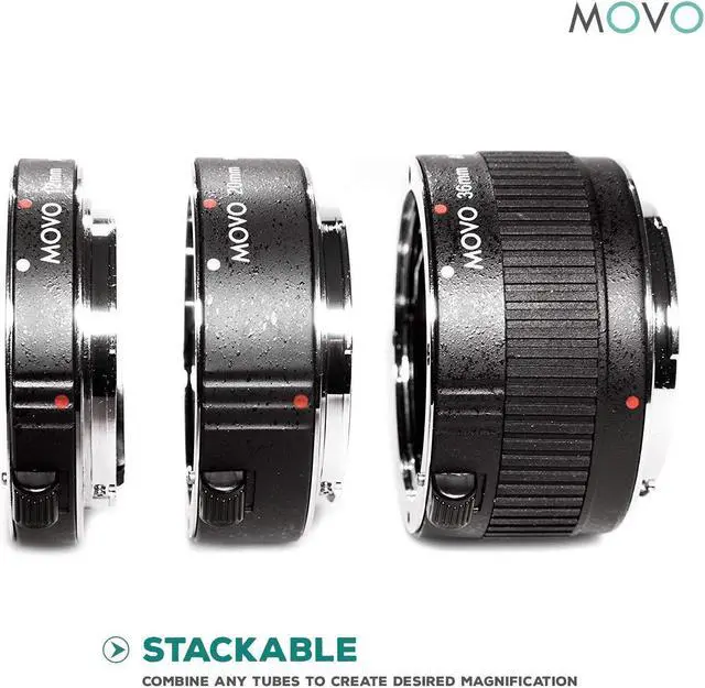 Alt view image 2 of 4 - Movo MT-S68 3-Piece AF Chrome Macro Extension Tube Set for Sony Alpha DSLR Camera/A-Mount Lens System with 12mm, 20mm, 36mm Tubes
