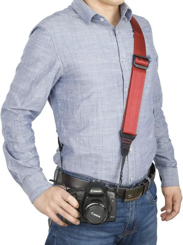 Alt view image 3 of 4 - Movo NS-203 Ultrasoft Nylon-Webbed Shoulder/Sling Camera Strap with Anti-Fatigue Gel Neck Pad for Cameras & Binoculars (Coral)