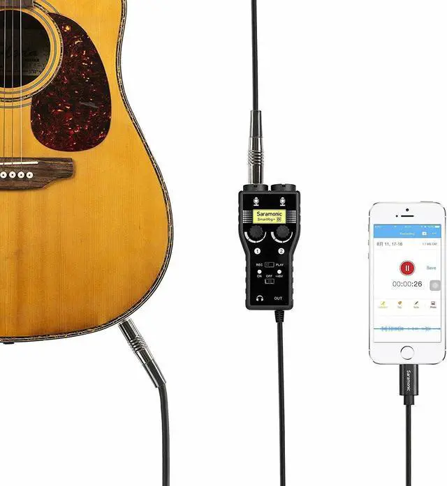 Alt view image 3 of 4 - Saramonic SmartRig+ Di 2-Channel XLR & 3.5mm Microphone Mixer + 6.3mm Guitar Audio Interface with Phantom Power & MFi Certified Lightning Connector for iPhone, iPad, iPod, iOS Smartphones and Tablets