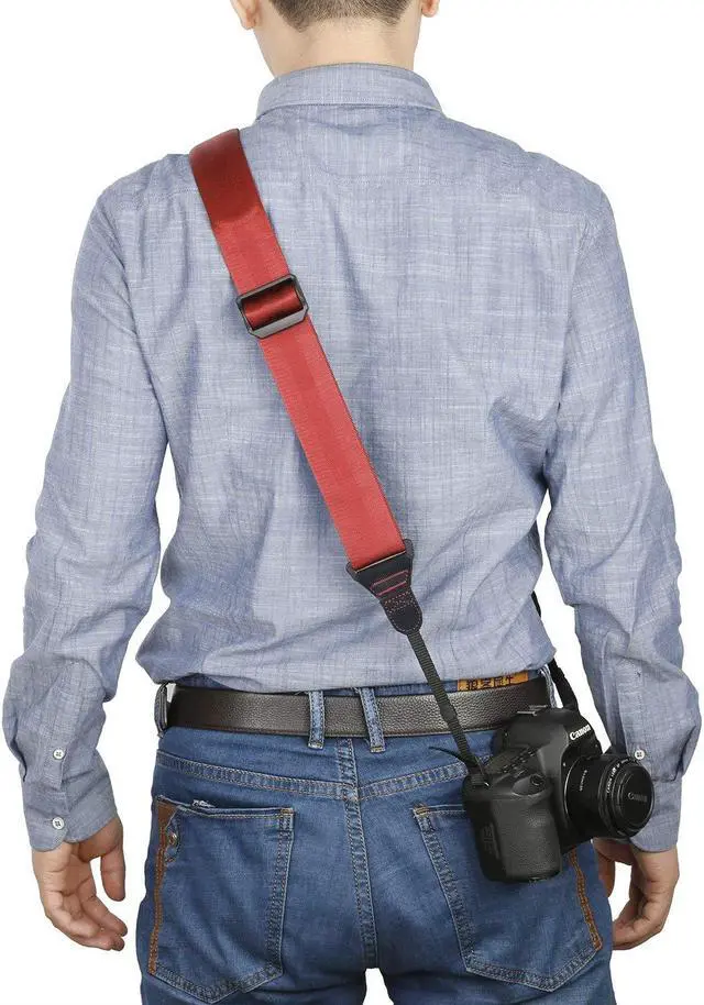 Alt view image 2 of 4 - Movo NS-203 Ultrasoft Nylon-Webbed Shoulder/Sling Camera Strap with Anti-Fatigue Gel Neck Pad for Cameras & Binoculars (Coral)