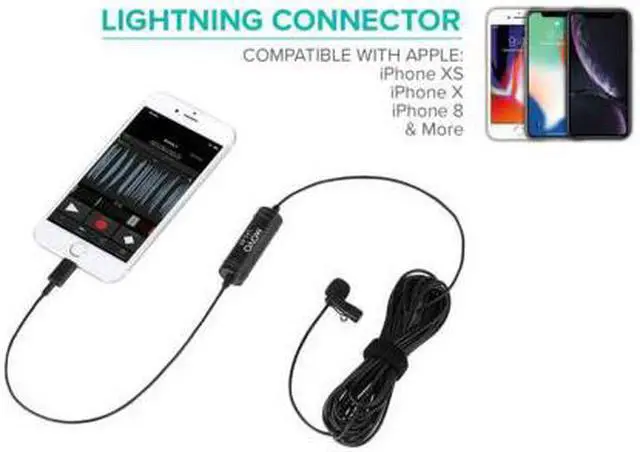Alt view image 2 of 4 - Movo LV1-DI Digital Lavalier Omnidirectional Clip-on Microphone with MFi Certified Lightning Connector Compatible with iPhone, iPad, iPod, iOS Smartphones & Tablets