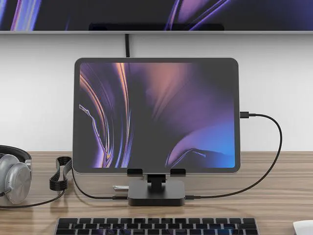 Alt view image 6 of 7 - Upgraded USB C Hub Stand, FOXDOCK iPad Pro Dock Station Adapter Dongle with 4K HDMI, PD Charging, SD/Micro SD Card Reader, USB 3.0 & 3.5mm Headphone Jack for iPad Pro 11 12.9 Samsung Galaxy Tab S4,S5e