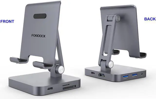 Alt view image 4 of 7 - Upgraded USB C Hub Stand, FOXDOCK iPad Pro Dock Station Adapter Dongle with 4K HDMI, PD Charging, SD/Micro SD Card Reader, USB 3.0 & 3.5mm Headphone Jack for iPad Pro 11 12.9 Samsung Galaxy Tab S4,S5e