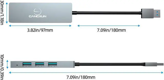 Alt view image 3 of 5 - USB 3.0 Hub Ultra Slim 4-Port USB Hub in Aluminum Compatible with Mac Pro/Mini, Microsoft Surface Pro, Dell XPS 15 Xbox ONE