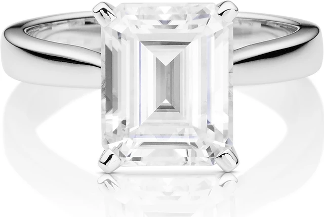 Alt view image 5 of 14 - Moissanite by Charles & Colvard 10x8mm Emerald Moissanite Engagement Ring-size 5 3.55ct DEW