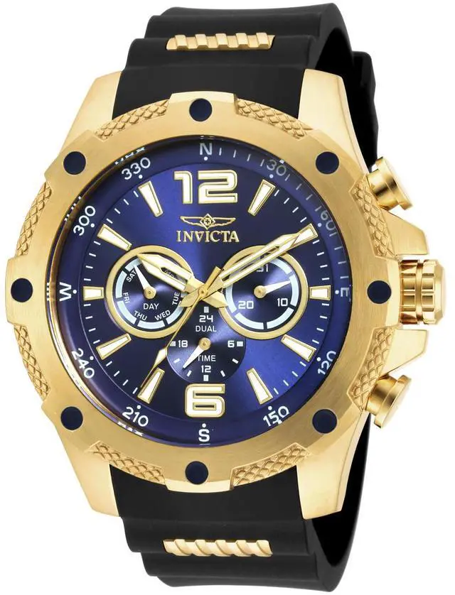 Alt view image 14 of 20 - Men's I-Force Multi-Function Black Polyurethane Blue Dial 18K GP Case
