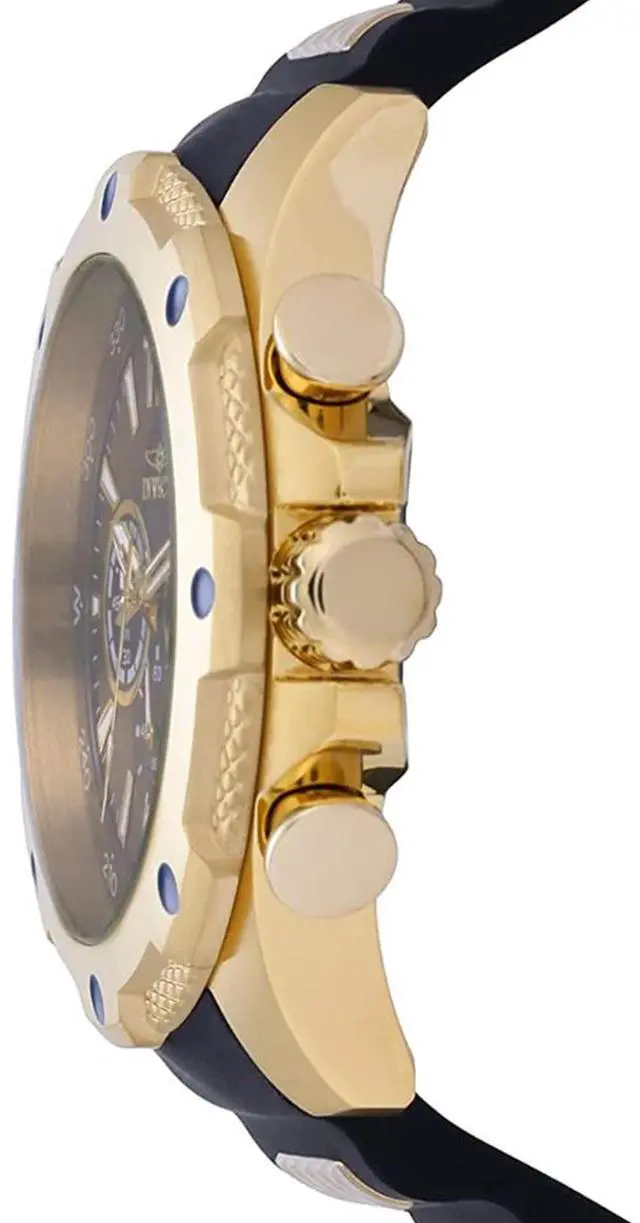 Alt view image 15 of 20 - Men's I-Force Multi-Function Black Polyurethane Blue Dial 18K GP Case