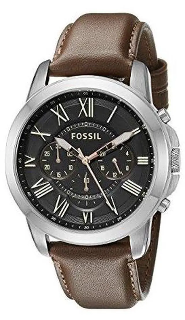 Alt view image 10 of 17 - Fossil Grant Chronograph Black Dial Brown Leather Mens Watch FS4813