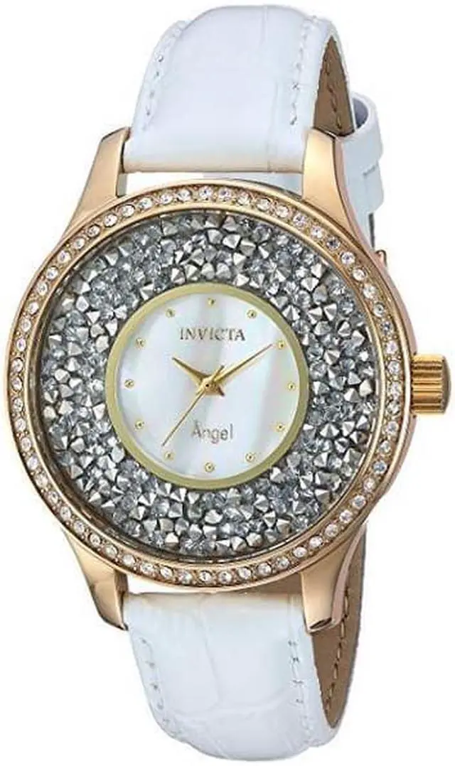 Alt view image 3 of 10 - INVICTA WOMEN'S ANGEL WHITE LEATHER BAND STEEL CASE QUARTZ ANALOG WATCH 24589