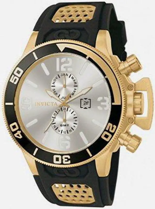 Main image of Men's Invicta 80213 Corduba Goldtone GMT Silver Dial Black Polyurethane Rubbe...