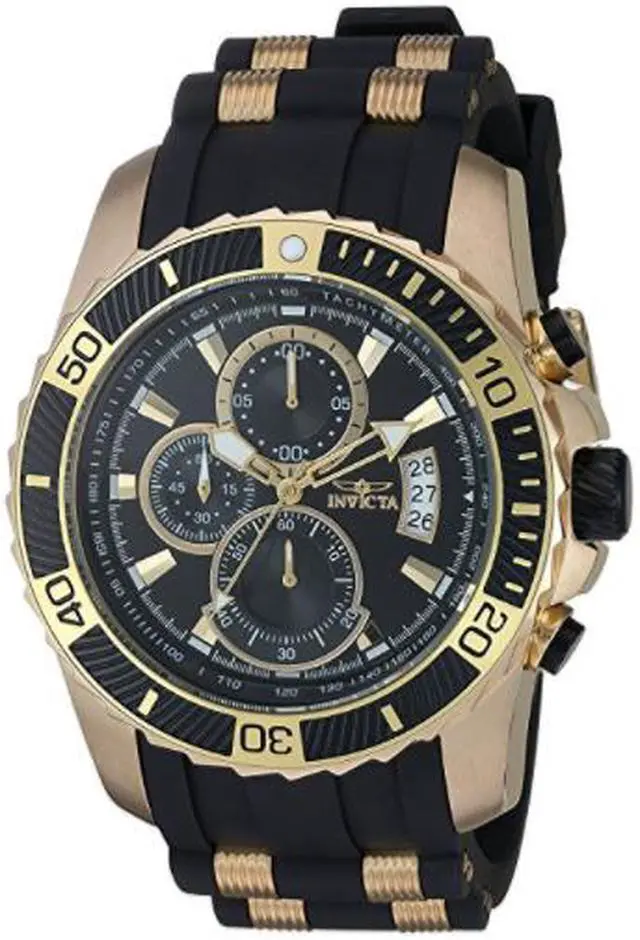 Alt view image 5 of 14 - Invicta 22430 Men's Pro Diver Chronograph Black Silicone & Pu Black Dial 18K Gp Ss Watch