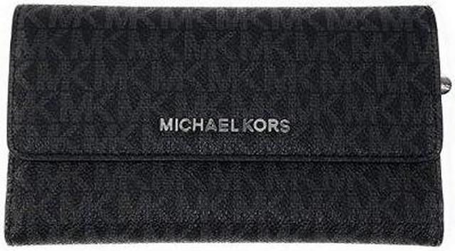 Michael Kors Jet Set Travel Large Trifold Leather Wallet Black Silver