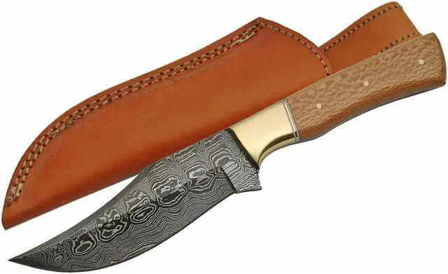 Main image of FIXED-BLADE HUNTING KNIFE | 4.75" Damascus Steel Blade Maplewood Handle + Sheath