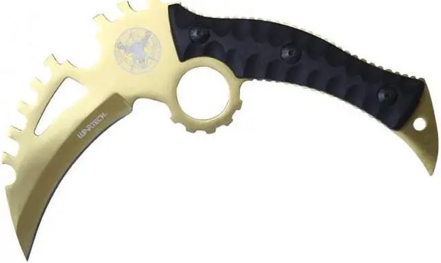 Alt view image 2 of 4 - Tactical Knife | Wartech 8.25" Overall Full Tang Gold Combat Military Karambit