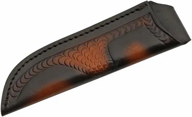 Alt view image 3 of 4 - Damascus Steel Hunting Knife | 5" Blade Full Tang Bone Handle + Leather Sheath