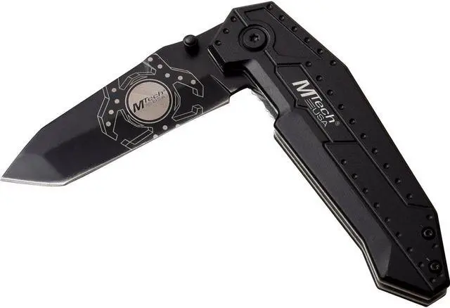 Alt view image 5 of 5 - Folding Knife Mtech Black Biohazard Tanto Blade Ball Bearing Pivot Tactical EDC
