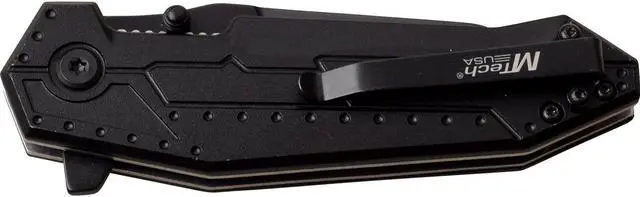 Alt view image 4 of 5 - Folding Knife Mtech Black Biohazard Tanto Blade Ball Bearing Pivot Tactical EDC