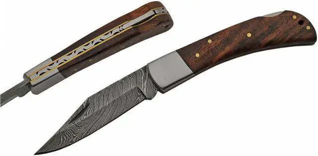 Main image of Damascus Steel Folding Knife | Rite Edge 3.5" Blade Classic Lockback Wood Handle