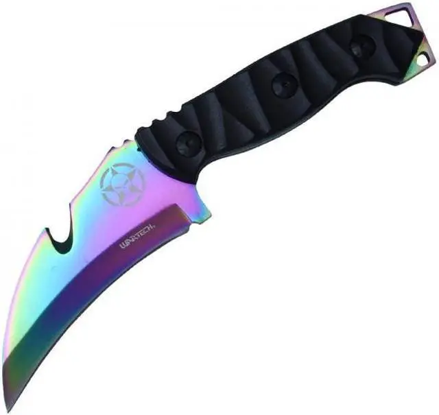 Alt view image 2 of 5 - Tactical Knife | Wartech 8.5" Overall Full Tang Rainbow Hawkbill Gut Hook Blade