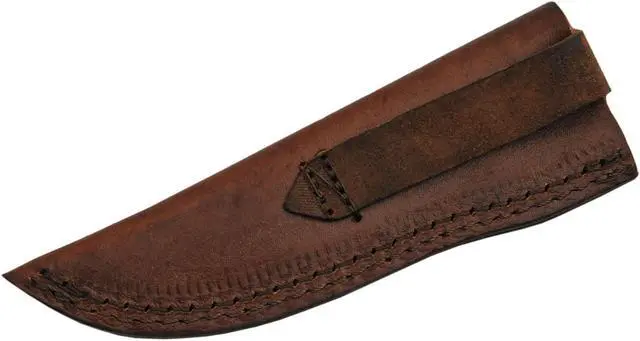Alt view image 4 of 4 - Damascus Steel Hunting Knife | 8" Overall Real Bone Handle + Leather Sheath