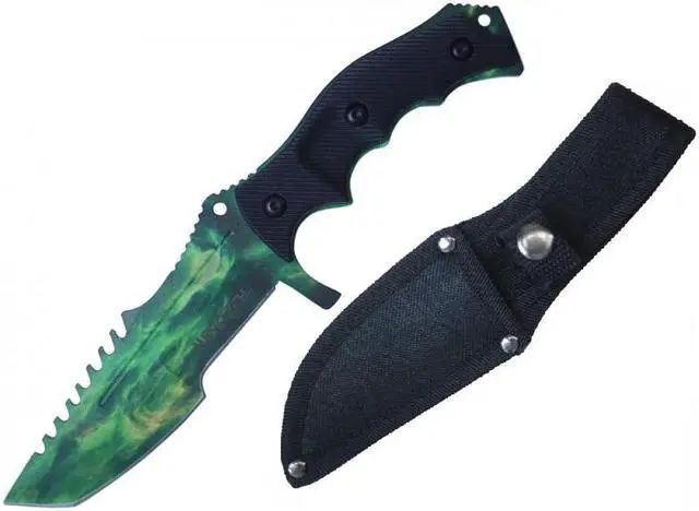 Main image of Mini Tactical Knife | 8.5" Overall Green Aurora Tanto Blade Military + Sheath