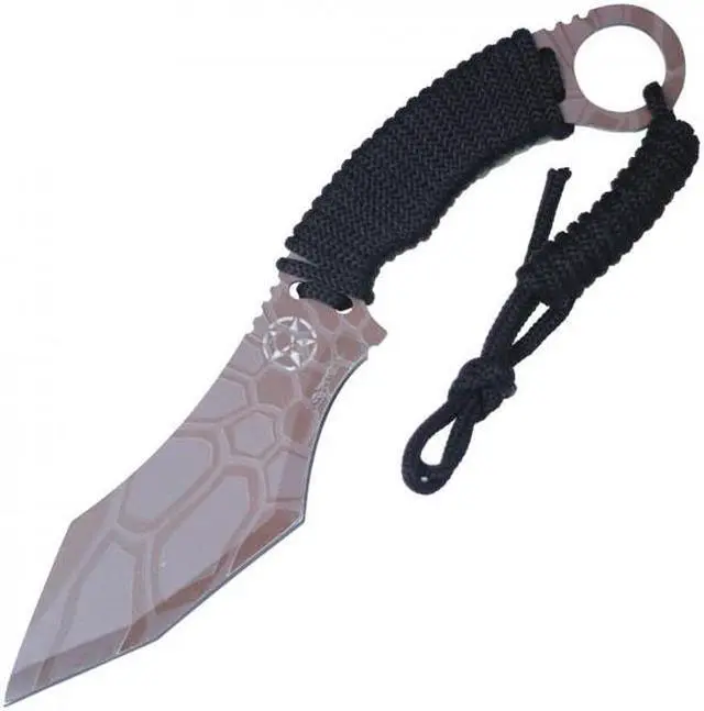 Alt view image 2 of 4 - Tactical Knife | Wartech 5" Tan Skull Blade Military Combat Paracord + Sheath