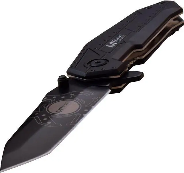 Alt view image 2 of 5 - Folding Knife Mtech Gray Biohazard Tanto Blade Ball Bearing Pivot Tactical EDC