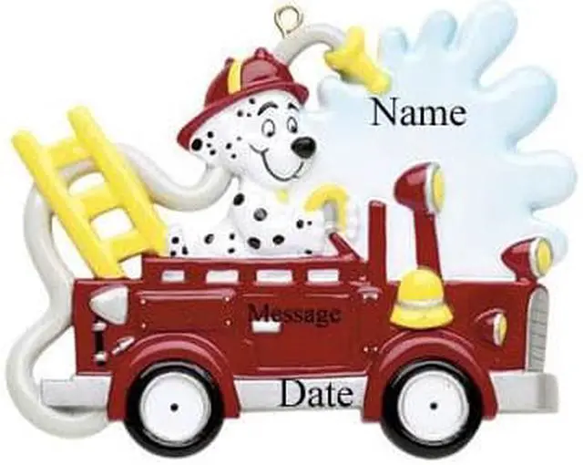 Main image of Fire Truck Dog Personalized Christmas Tree Ornament