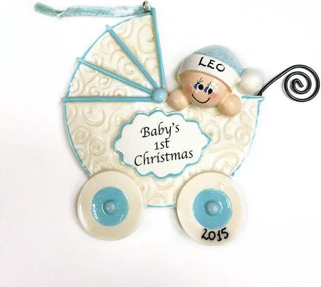 Main image of Baby Buggy Blue Personalized Christmas Tree Ornament