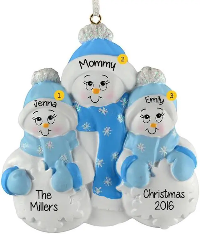 Main image of Single Family Snowmen 2 Personalized Christmas Tree Ornament
