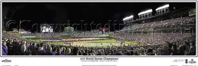 Main image of Chicago Cubs 2016 WS Game 3 Wrigley Field - 13.5x39 Panoramic Poster. Frame Dimensions 13.5x39 with Black Metal Frame #2116