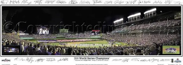Main image of Chicago Cubs 2016 WS Game 3 Wrigley Field w/Game Inserts Facsimile Signs - 13.5x39 Unframed Panoramic Poster #2115