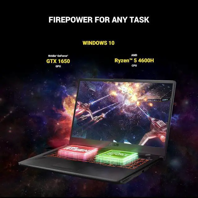 Alt view image 2 of 6 - 2023 Asus TUF A17 FA706IH 17.3" FHD IPS 144Hz Premium Gaming Laptop, AMD 6-Core Ryzen 5 4600H upto 4.0GHz, 32GB RAM, 1TB PCIe SSD, NVIDIA GeForce GTX 1650, RGB Keyboard, Windows 11 Pro, Black