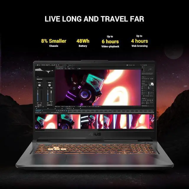 Alt view image 3 of 6 - 2023 Asus TUF A17 FA706IH 17.3" FHD IPS 144Hz Premium Gaming Laptop, AMD 6-Core Ryzen 5 4600H upto 4.0GHz, 32GB RAM, 1TB PCIe SSD, NVIDIA GeForce GTX 1650, RGB Keyboard, Windows 11 Pro, Black