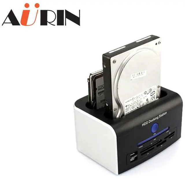 Alt view image 6 of 7 - AURIN 3.5" 2.5" HDD Dual-Bay USB 2.0 to IDE SATA/eSATA Docking Station with All in one Card Reader and 2-port Hub, Supports Clone function