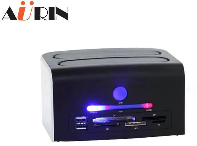 Alt view image 7 of 7 - AURIN 3.5" 2.5" HDD Dual-Bay USB 2.0 to IDE SATA/eSATA Docking Station with All in one Card Reader and 2-port Hub, Supports Clone function