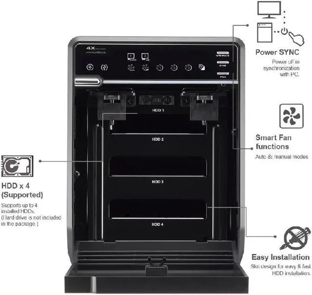 Alt view image 4 of 7 - Mediasonic PROBOX 4 Bay 3.5 SATA Hard Drive Enclosure USB 3.0 & eSATA Support 24TB HDD (HF2-SU3S3)