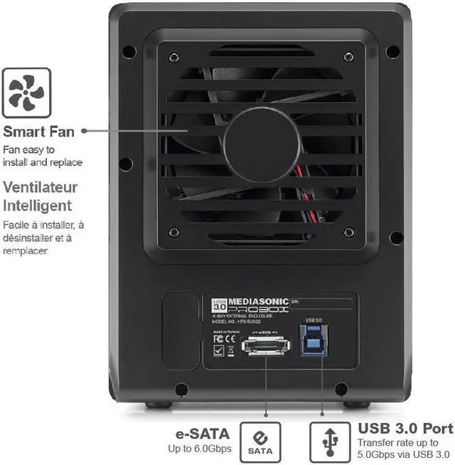 Alt view image 5 of 7 - Mediasonic PROBOX 4 Bay 3.5 SATA Hard Drive Enclosure USB 3.0 & eSATA Support 24TB HDD (HF2-SU3S3)
