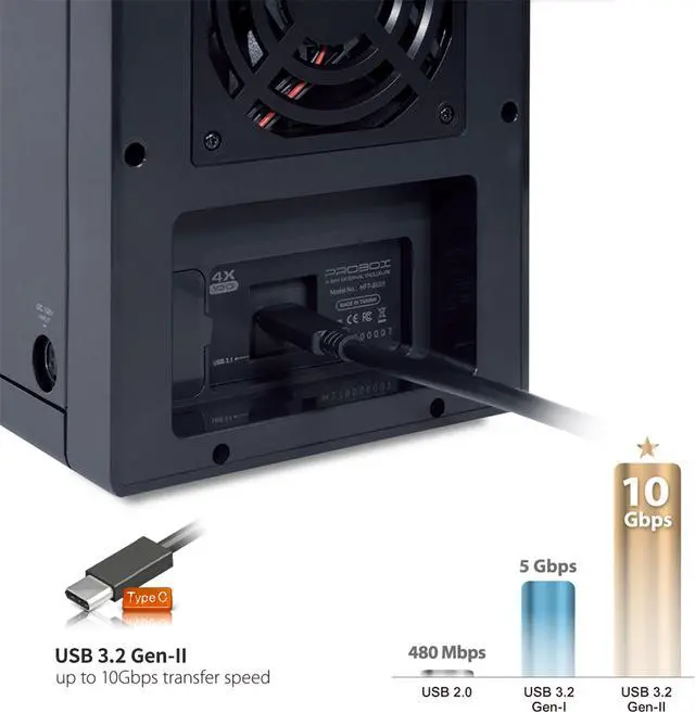 Alt view image 3 of 5 - Mediasonic USB 3.2 4 Bay 3.5 SATA Hard Drive Enclosure USB 3.2 Gen 2 10Gbps Type C | USB-C (HF7-SU31C) Support 24TB HDD