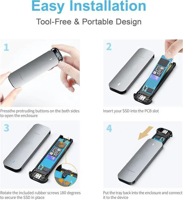 Alt view image 4 of 7 - Mediasonic Aluminum M.2 PCIe NVME SSD Enclosure to USB 3.2 Gen 2 10Gbps USB Type C | M-Key / B+M Key | Support UASP TRIM | 2230/2242/2260/2280 (Support up to 4TB)